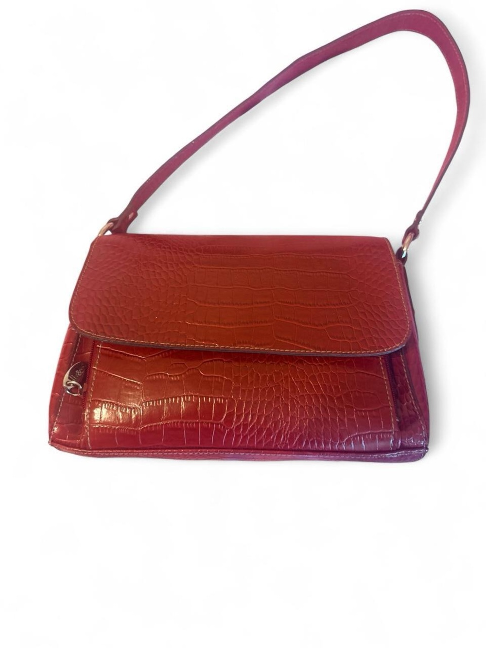 VINTAGE 2000S RED CROC EMBOSSED SHOULDER BAG – Y2K FAUX CROCODILE FLAP PURSE